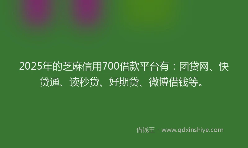 2025年的芝麻信用700借款平台有：团贷网、快贷通、读秒贷、好期贷、微博借钱等。