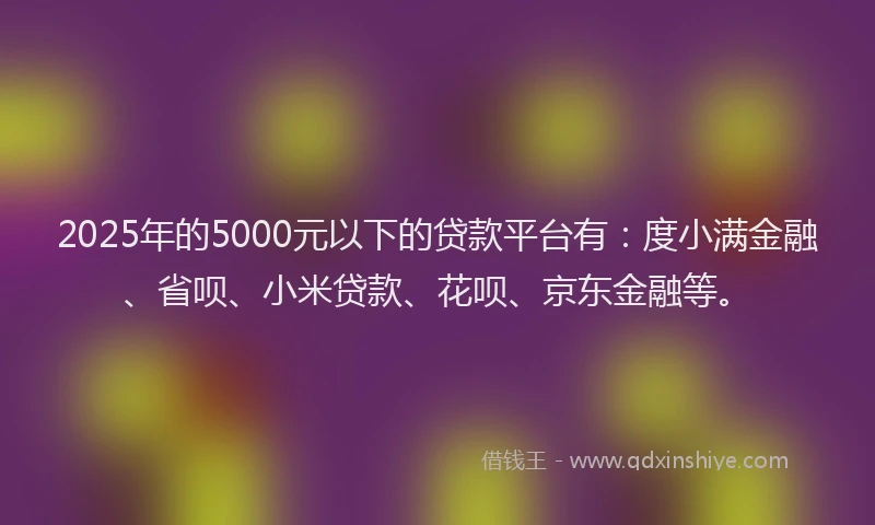 2025年的5000元以下的贷款平台有：度小满金融、省呗、小米贷款、花呗、京东金融等。