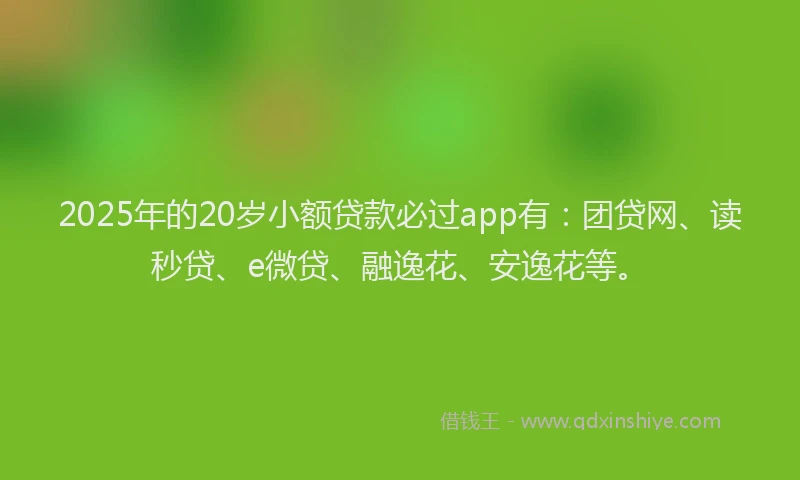 2025年的20岁小额贷款必过app有：团贷网、读秒贷、e微贷、融逸花、安逸花等。