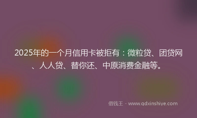 2025年的一个月信用卡被拒有：微粒贷、团贷网、人人贷、替你还、中原消费金融等。