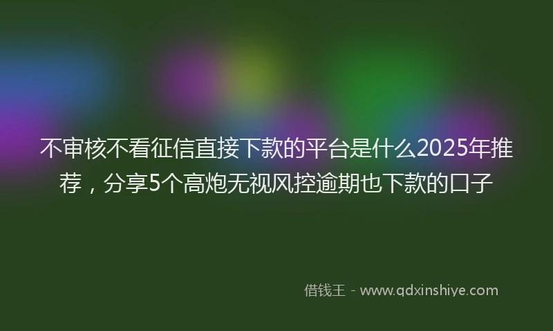 不审核不看征信直接下款的平台是什么2025年推荐，分享5个高炮无视风控逾期也下款的口子