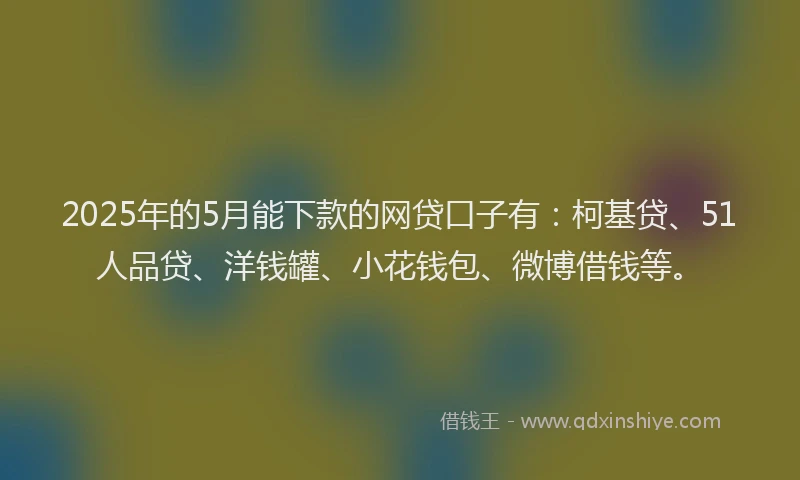 2025年的5月能下款的网贷口子有：柯基贷、51人品贷、洋钱罐、小花钱包、微博借钱等。
