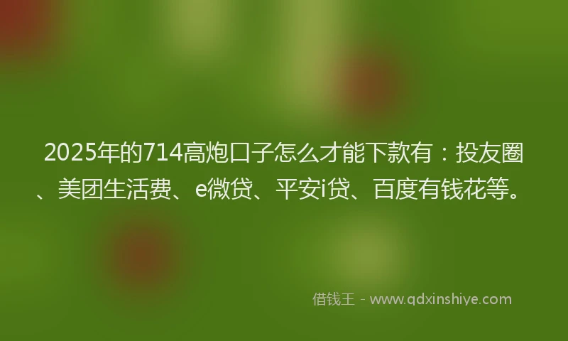 2025年的714高炮口子怎么才能下款有：投友圈、美团生活费、e微贷、平安i贷、百度有钱花等。