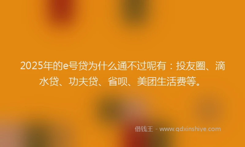 2025年的e号贷为什么通不过呢有：投友圈、滴水贷、功夫贷、省呗、美团生活费等。