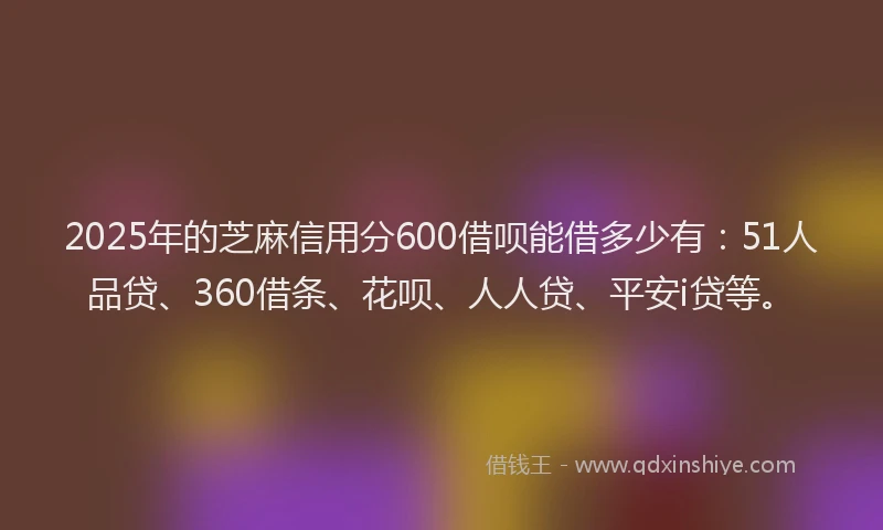 2025年的芝麻信用分600借呗能借多少有：51人品贷、360借条、花呗、人人贷、平安i贷等。