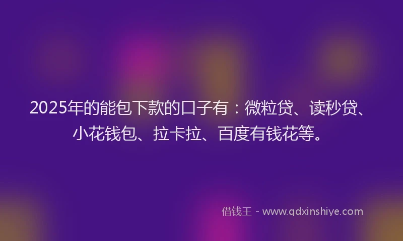 2025年的能包下款的口子有：微粒贷、读秒贷、小花钱包、拉卡拉、百度有钱花等。