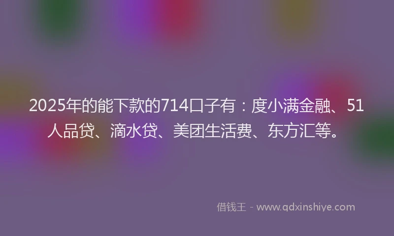 2025年的能下款的714口子有：度小满金融、51人品贷、滴水贷、美团生活费、东方汇等。