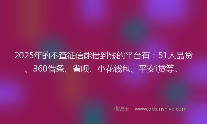 2025年的不查征信能借到钱的平台有：51人品贷、360借条、省呗、小花钱包、平安i贷等。