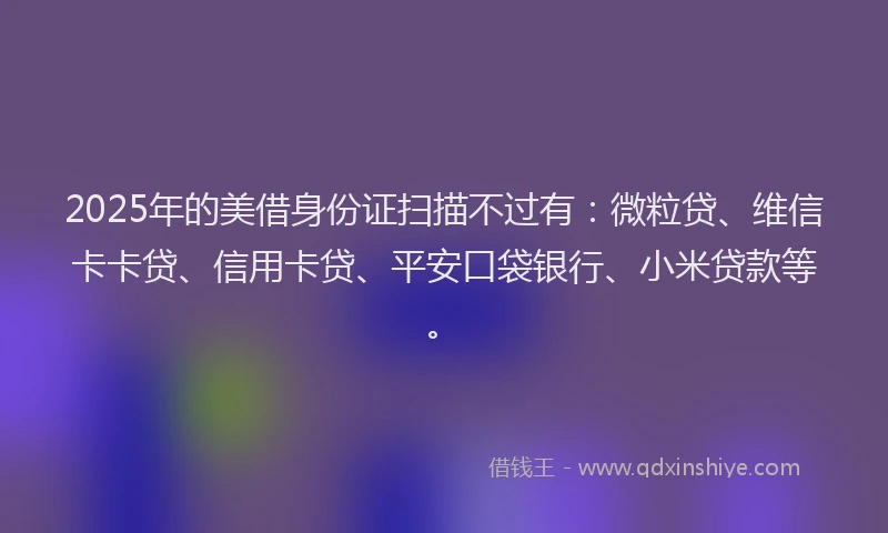 2025年的美借身份证扫描不过有：微粒贷、维信卡卡贷、信用卡贷、平安口袋银行、小米贷款等。