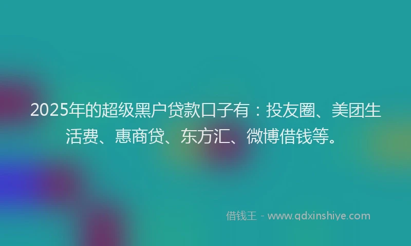 2025年的超级黑户贷款口子有：投友圈、美团生活费、惠商贷、东方汇、微博借钱等。