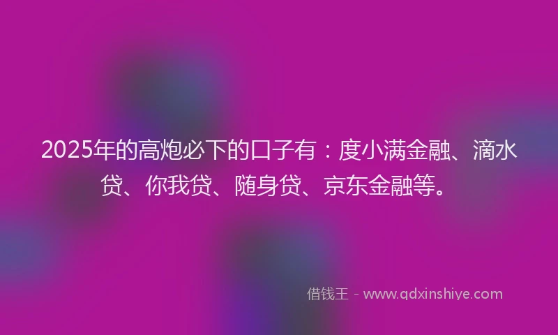 2025年的高炮必下的口子有：度小满金融、滴水贷、你我贷、随身贷、京东金融等。
