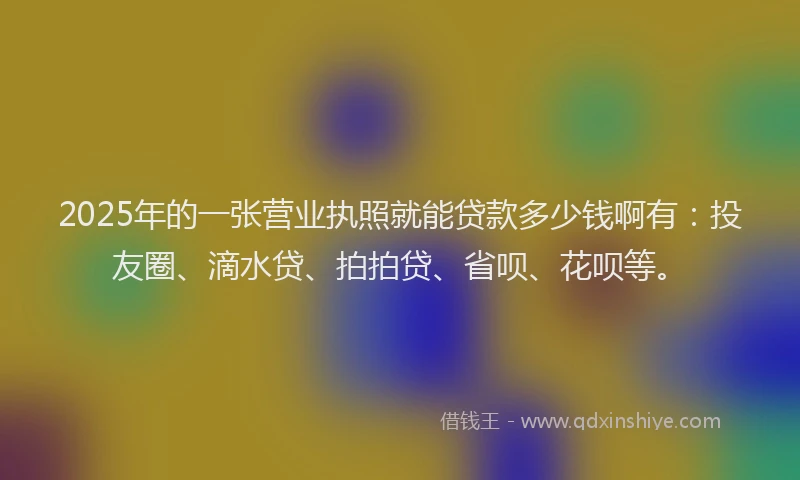 2025年的一张营业执照就能贷款多少钱啊有：投友圈、滴水贷、拍拍贷、省呗、花呗等。