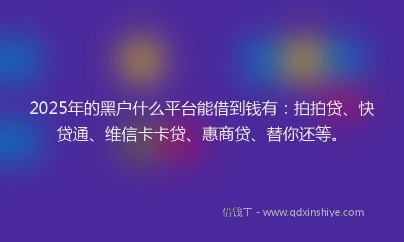 2025年的黑户什么平台能借到钱有：拍拍贷、快贷通、维信卡卡贷、惠商贷、替你还等。