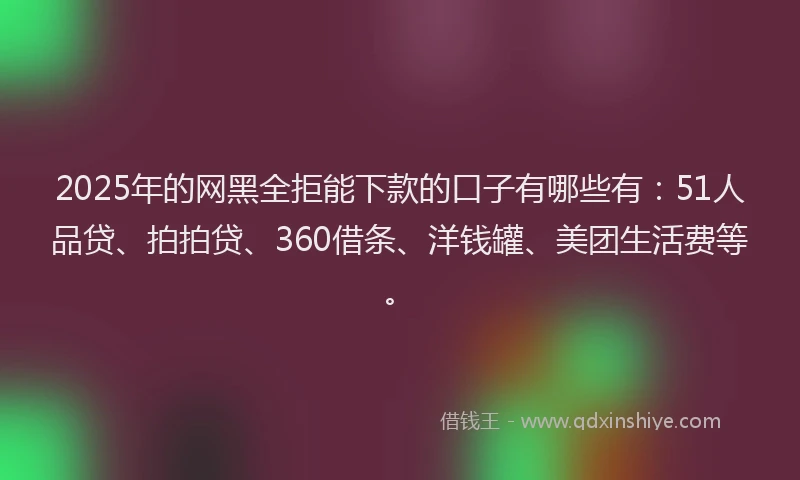 2025年的网黑全拒能下款的口子有哪些有：51人品贷、拍拍贷、360借条、洋钱罐、美团生活费等。