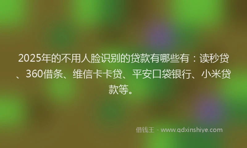 2025年的不用人脸识别的贷款有哪些有：读秒贷、360借条、维信卡卡贷、平安口袋银行、小米贷款等。
