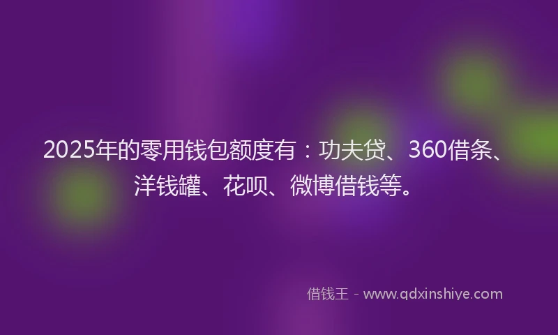 2025年的零用钱包额度有：功夫贷、360借条、洋钱罐、花呗、微博借钱等。