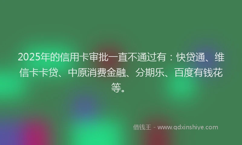 2025年的信用卡审批一直不通过有：快贷通、维信卡卡贷、中原消费金融、分期乐、百度有钱花等。