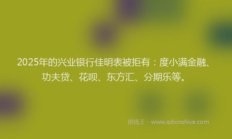 2025年的兴业银行佳明表被拒有：度小满金融、功夫贷、花呗、东方汇、分期乐等。