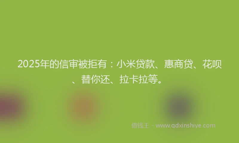 2025年的信审被拒有：小米贷款、惠商贷、花呗、替你还、拉卡拉等。
