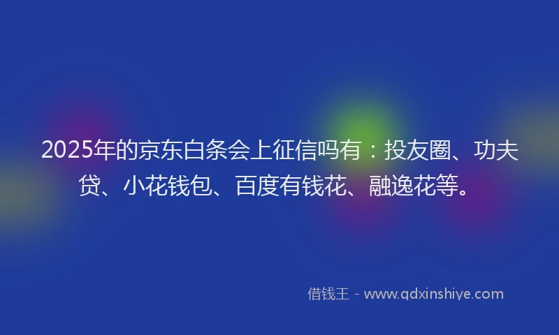 2025年的京东白条会上征信吗有：投友圈、功夫贷、小花钱包、百度有钱花、融逸花等。