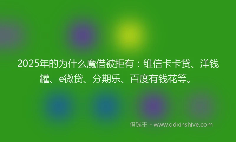 2025年的为什么魔借被拒有：维信卡卡贷、洋钱罐、e微贷、分期乐、百度有钱花等。