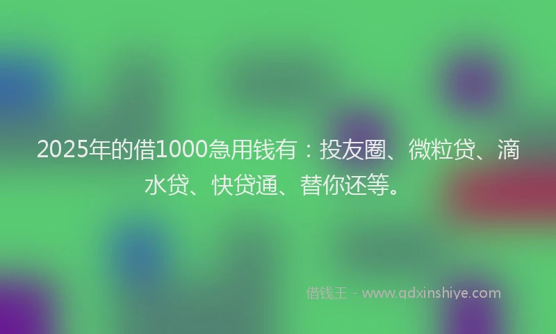 2025年的借1000急用钱有：投友圈、微粒贷、滴水贷、快贷通、替你还等。