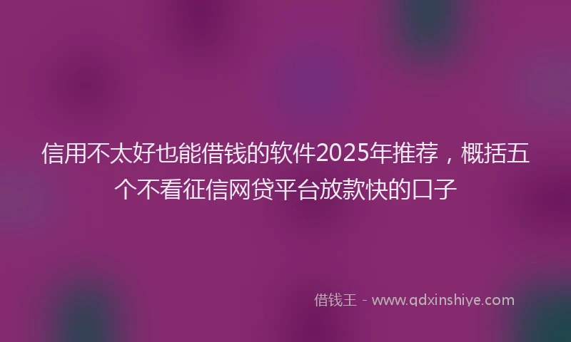 信用不太好也能借钱的软件2025年推荐，概括五个不看征信网贷平台放款快的口子