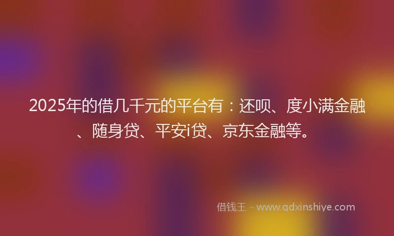 2025年的借几千元的平台有：还呗、度小满金融、随身贷、平安i贷、京东金融等。