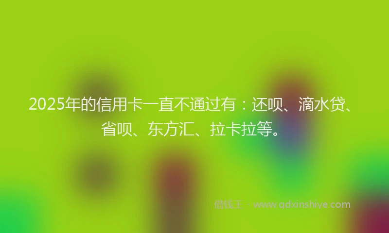 2025年的信用卡一直不通过有：还呗、滴水贷、省呗、东方汇、拉卡拉等。