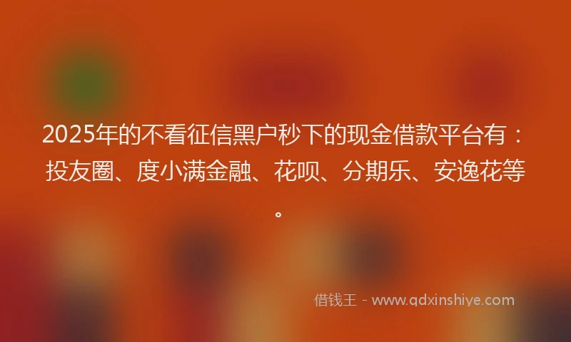 2025年的不看征信黑户秒下的现金借款平台有：投友圈、度小满金融、花呗、分期乐、安逸花等。