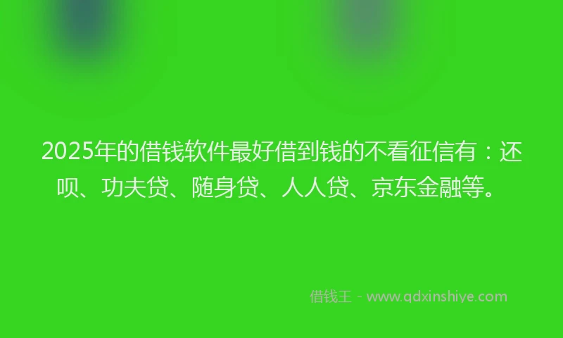 2025年的借钱软件最好借到钱的不看征信有：还呗、功夫贷、随身贷、人人贷、京东金融等。