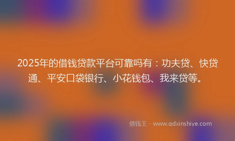2025年的借钱贷款平台可靠吗有：功夫贷、快贷通、平安口袋银行、小花钱包、我来贷等。