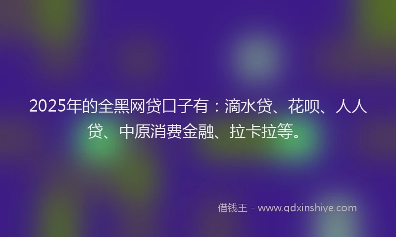 2025年的全黑网贷口子有：滴水贷、花呗、人人贷、中原消费金融、拉卡拉等。