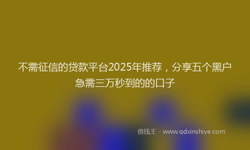 不需征信的贷款平台2025年推荐，分享五个黑户急需三万秒到的的口子