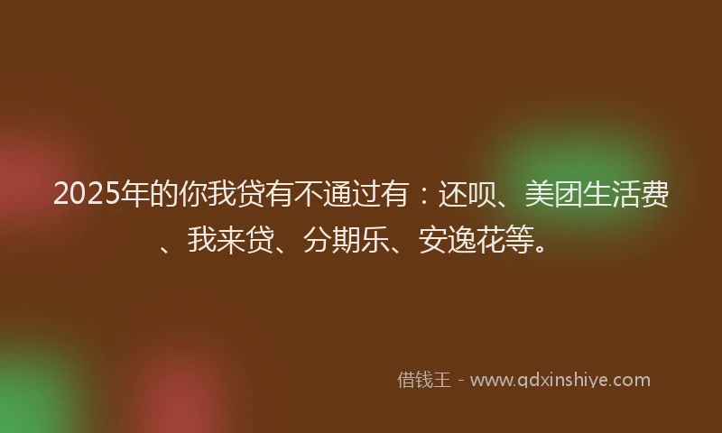 2025年的你我贷有不通过有：还呗、美团生活费、我来贷、分期乐、安逸花等。