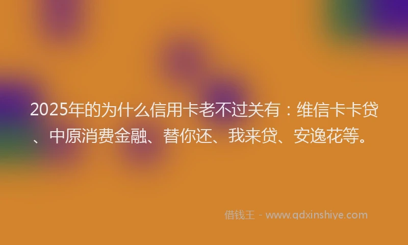 2025年的为什么信用卡老不过关有：维信卡卡贷、中原消费金融、替你还、我来贷、安逸花等。