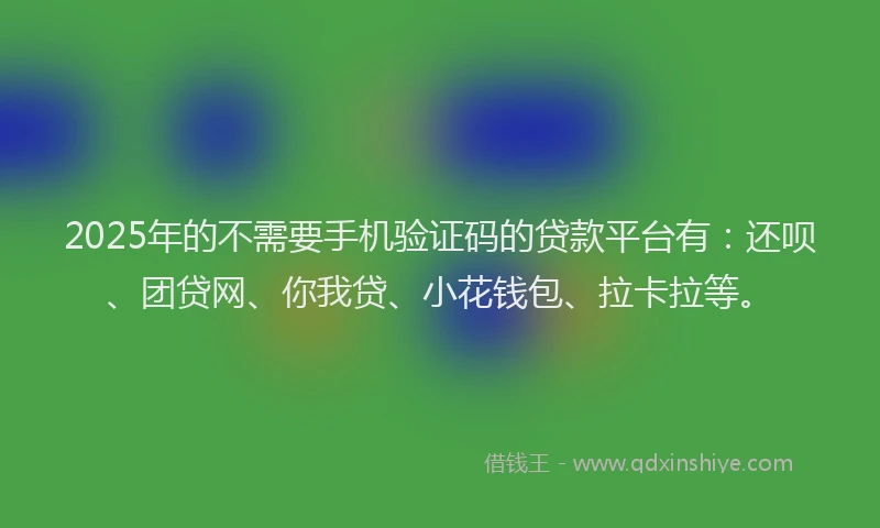 2025年的不需要手机验证码的贷款平台有：还呗、团贷网、你我贷、小花钱包、拉卡拉等。