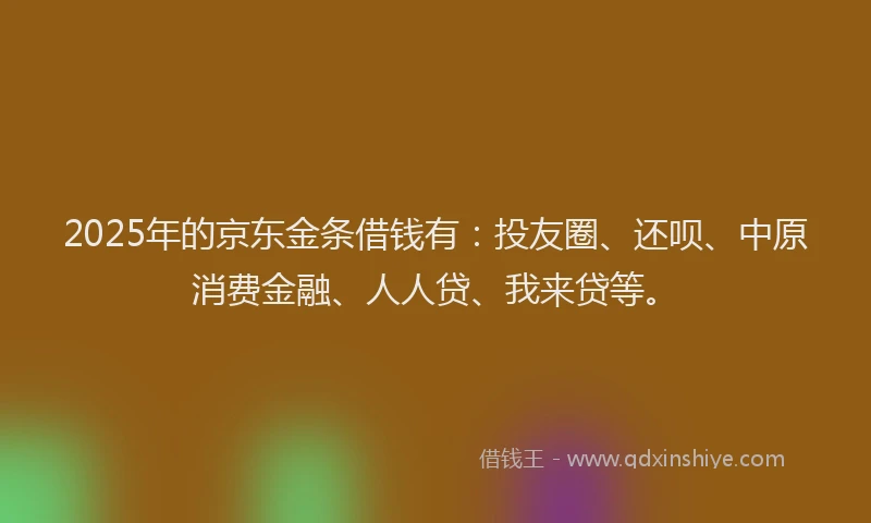 2025年的京东金条借钱有：投友圈、还呗、中原消费金融、人人贷、我来贷等。