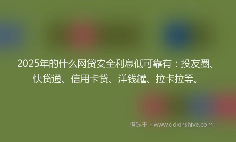 2025年的什么网贷安全利息低可靠有：投友圈、快贷通、信用卡贷、洋钱罐、拉卡拉等。