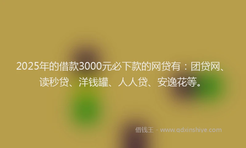 2025年的借款3000元必下款的网贷有：团贷网、读秒贷、洋钱罐、人人贷、安逸花等。