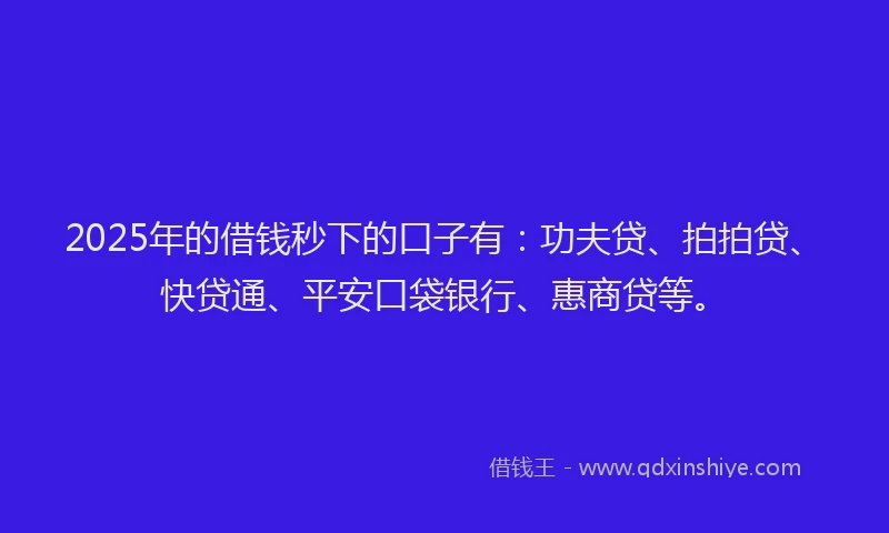 2025年的借钱秒下的口子有：功夫贷、拍拍贷、快贷通、平安口袋银行、惠商贷等。
