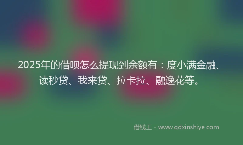 2025年的借呗怎么提现到余额有：度小满金融、读秒贷、我来贷、拉卡拉、融逸花等。