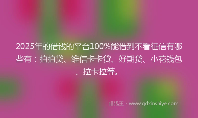 2025年的借钱的平台100%能借到不看征信有哪些有：拍拍贷、维信卡卡贷、好期贷、小花钱包、拉卡拉等。
