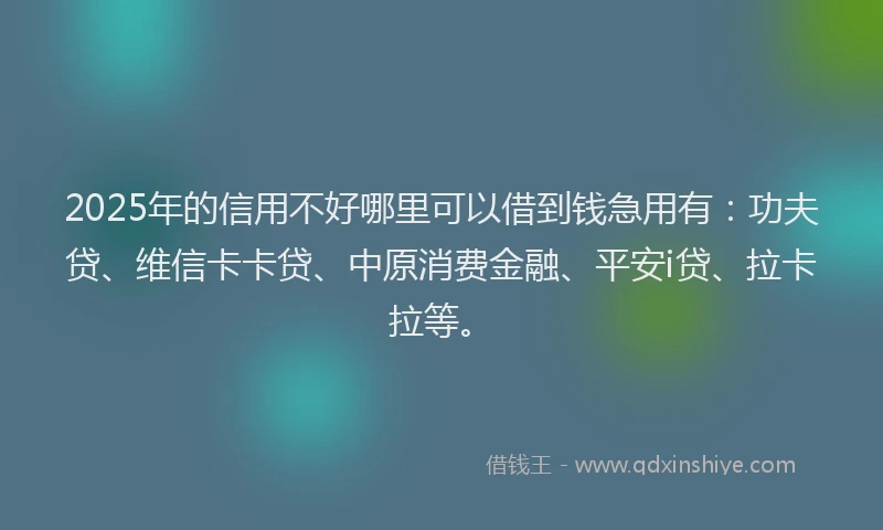 2025年的信用不好哪里可以借到钱急用有：功夫贷、维信卡卡贷、中原消费金融、平安i贷、拉卡拉等。