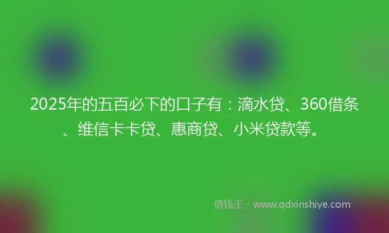 2025年的五百必下的口子有：滴水贷、360借条、维信卡卡贷、惠商贷、小米贷款等。