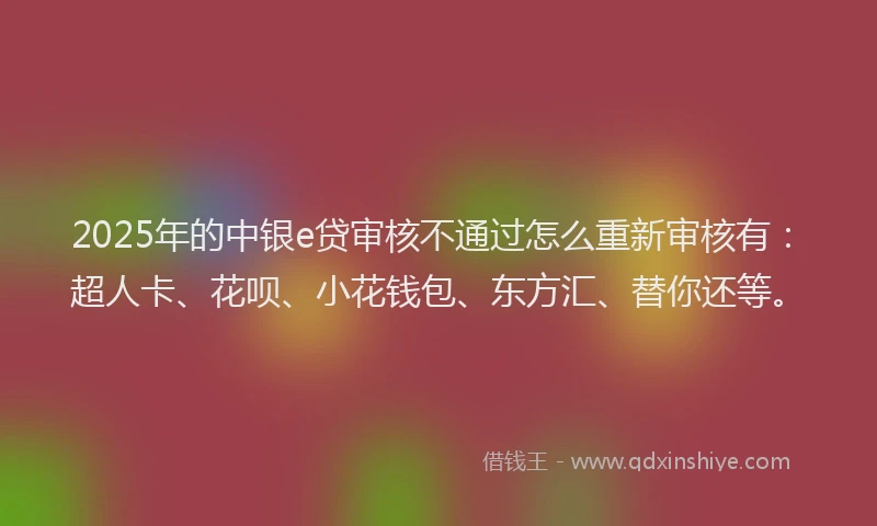 2025年的中银e贷审核不通过怎么重新审核有：超人卡、花呗、小花钱包、东方汇、替你还等。