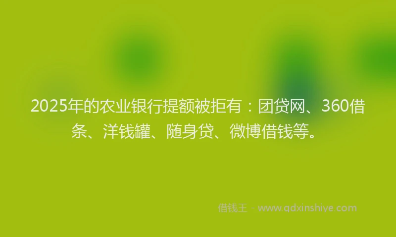 2025年的农业银行提额被拒有：团贷网、360借条、洋钱罐、随身贷、微博借钱等。