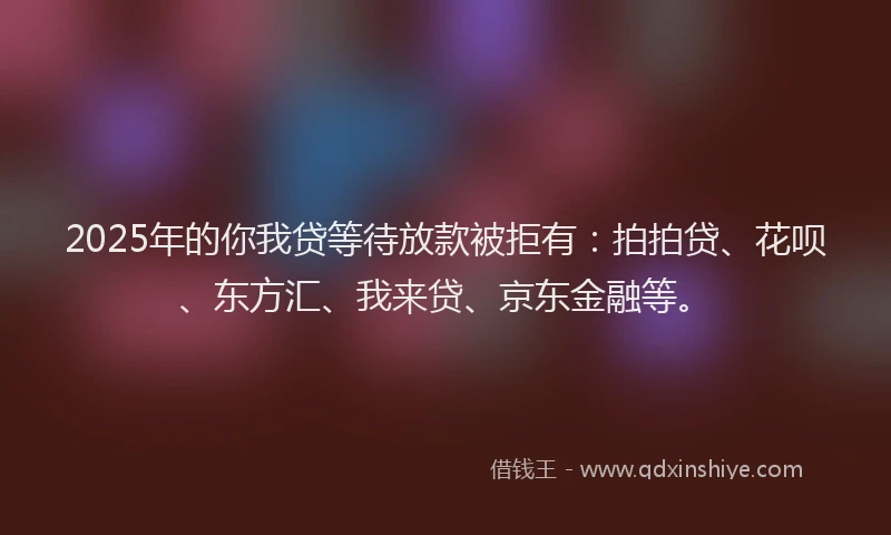 2025年的你我贷等待放款被拒有：拍拍贷、花呗、东方汇、我来贷、京东金融等。