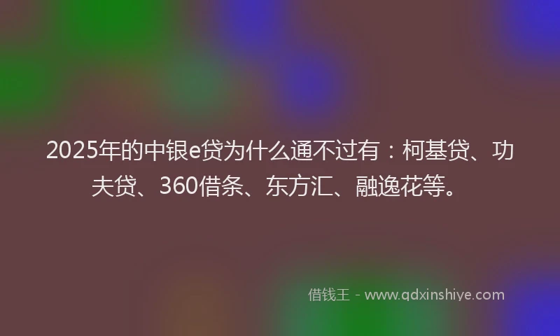 2025年的中银e贷为什么通不过有：柯基贷、功夫贷、360借条、东方汇、融逸花等。