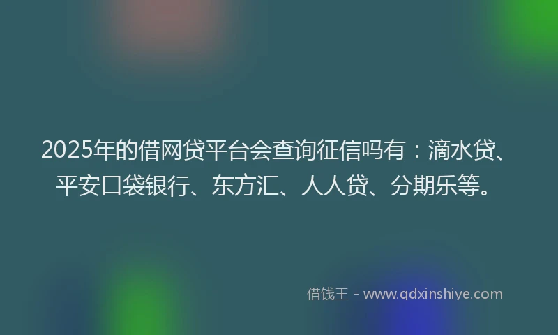 2025年的借网贷平台会查询征信吗有：滴水贷、平安口袋银行、东方汇、人人贷、分期乐等。